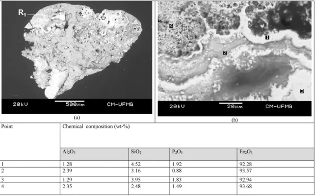 Fig. 9 shows a quartz particle in sinter sample S3; the quartz particles do not react during the sintering process