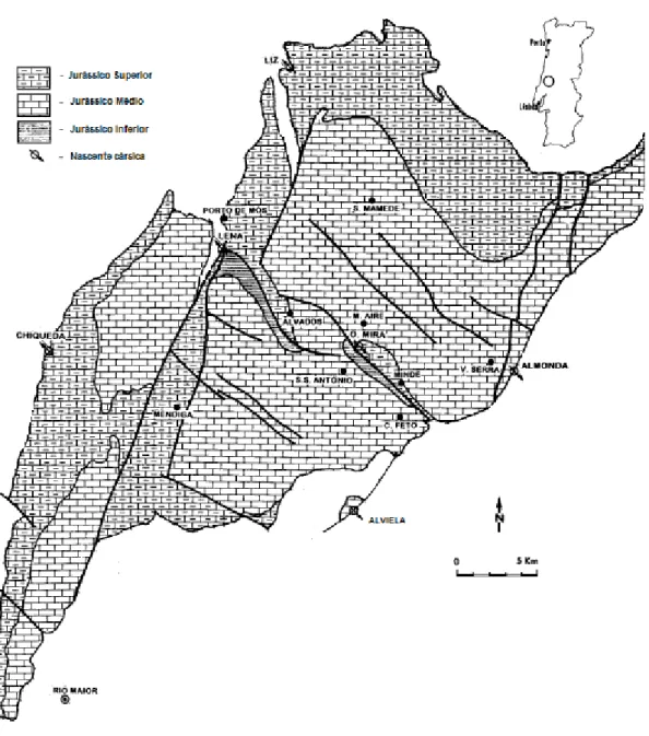 Figura 2 – Localização da região estudada em Portugal e mapa de relevo representativo do  MCE, evidenciando as principais subunidades e depressões (simplificado a partir de  Manuppella et al., 1985)