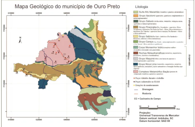 Figura 1: Mapa geológico da área do município de Ouro Preto/MG. 