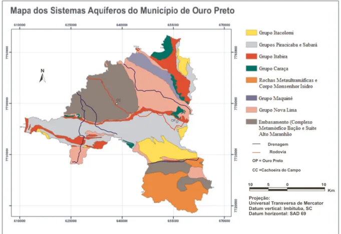 Figura 3: Mapa de Sistemas Aquíferos da área do município de Ouro Preto/MG.