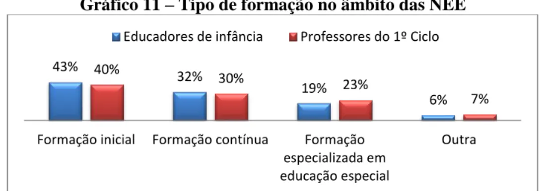 Gráfico 11 – Tipo de formação no âmbito das NEE 