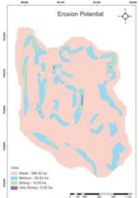 FIGURE 3. Map of erosion potential of the subwatershed of Marcela stream. 