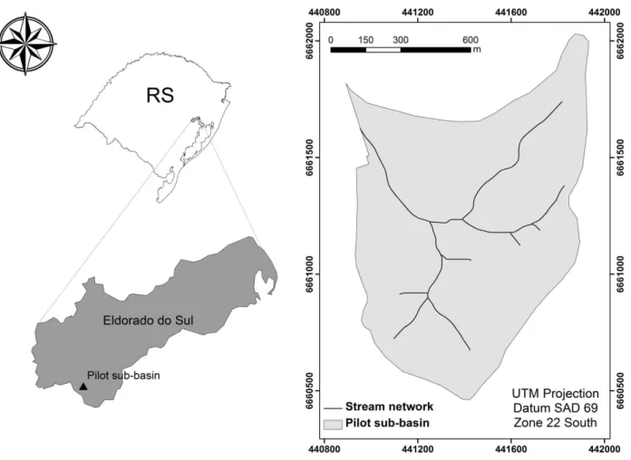 Figure 1: Location of the pilot sub-basin, at the city of Eldorado doSul, RS.