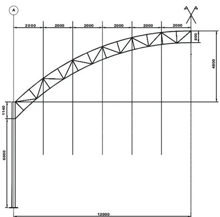 Figura 3.18 - Pórtico com treliça em arco com vão livre de 24 metros 