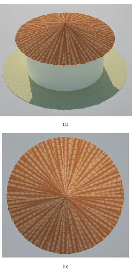 Figura 2.6 - Telhados cônicos utilizados para cobrir plantas circulares. (a) elevação e (b) planta 