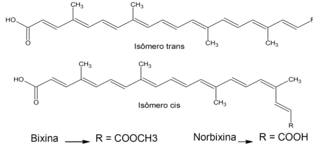 Figura 2: Estruturas moleculares da cis e trans bixina e cis e trans norbixina .