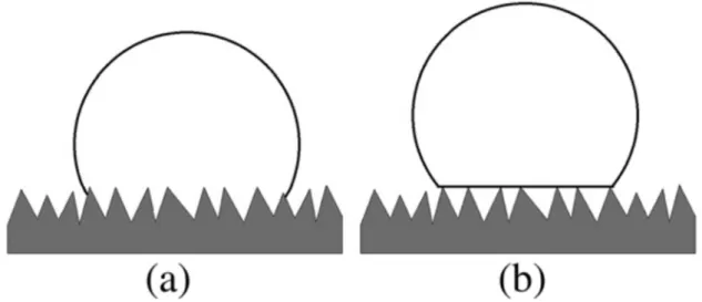 Figura 3.5. Representação esquemática do estado de molhamento homogêneo (a) e do estado  de molhamento heterogêneo (b)