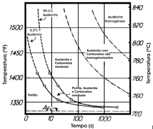 Figura 2.30 – Efeito da temperatura e do tempo de austenitização na homogeneização da  austenita, ROBERTS &amp; MEHL (1949)