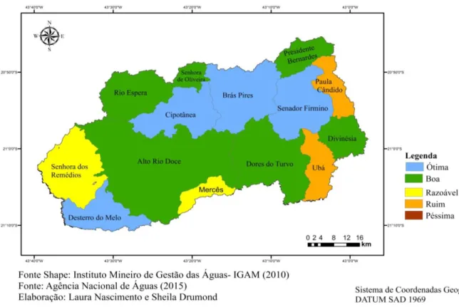 Figura 18: Mapa de balanço hídrico qualitativo da bacia hidrográfica do Rio Xopotó-MG 
