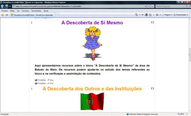Figura  6:  Terceiro  e  quarto  tópicos  da  plataforma  –  Segundo  e  terceiro  blocos  programáticos de Estudo do Meio