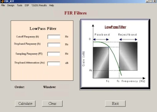 Figura 2. Aspecto da interface com o utilizador para especificação de filtros FIR. 