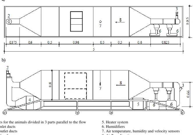 FIGURE 2. Top (a) and side (b) views of the wind tunnels.  