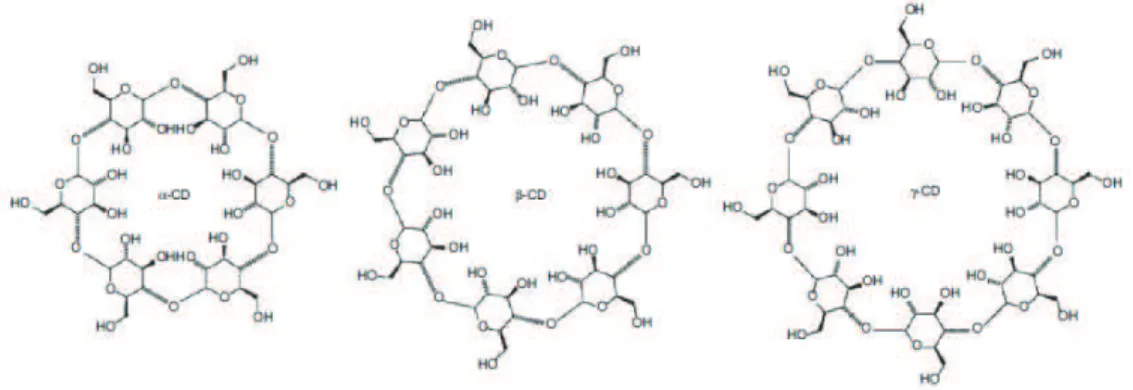Figura 5: Estrutura química de α, β e γ-ciclodextrinas. [76] 