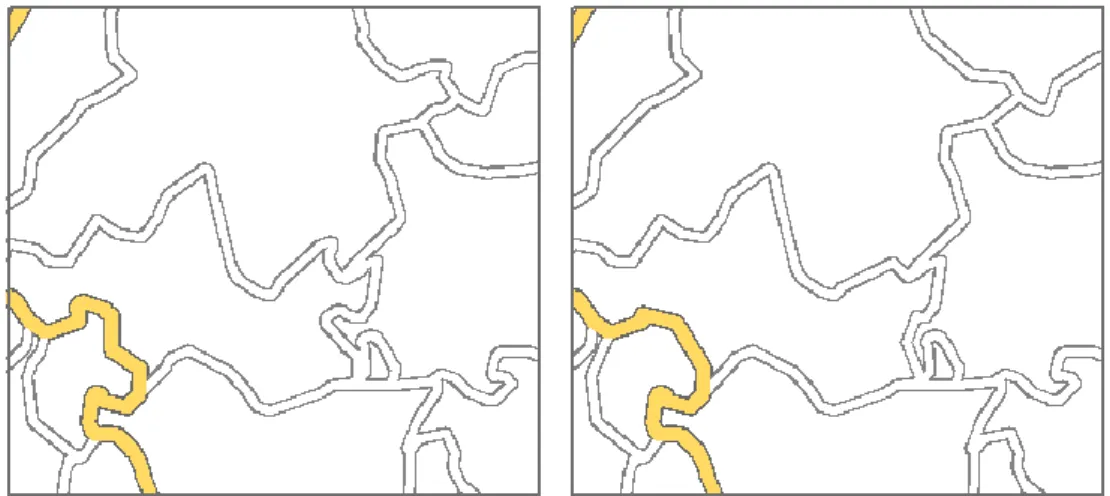 Figura 25 - Eixos de via com simplificação de 400m.  Figura 26 - Eixos de via com simplificação de 600m