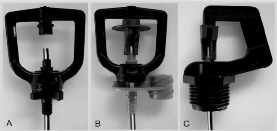 FIGURE  1.  Microsprinkler  models  using  microtube  as  nozzle  to  compensate  pressure  variation
