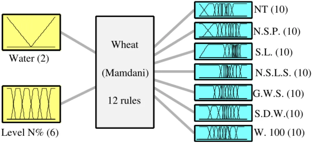 FIGURE 1. System based on fuzzy logic to evaluate the wheat crop in which "Water" represents the  two types of water (potable water and wastewater) and "N Level"  represents nitrogen  levels provided by sewage sludge 