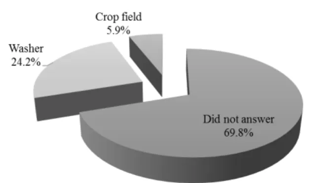 FIGURE 7. Frequency distribution of responses according  to the  location of the  internal cleaning  of spray tanks