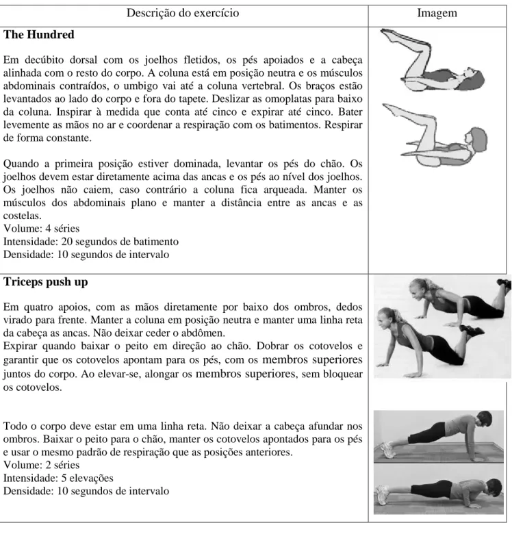 Tabela 5 - Exercícios de postura do método de Pilates 