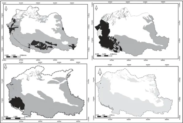 Figura  3.  Mapas  do  uso  e  ocupação  do  Parque Estadual  do  Itacolomi:  (A)  1966;  (B)  1974;  (C)  1986 e (D) 2000