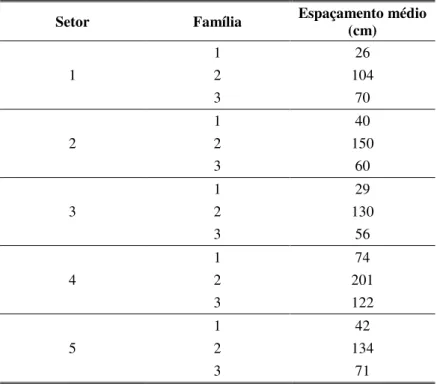 Tabela 8 - Espaçamento médio das famílias de descontinuidades por setor do TLD-01. 