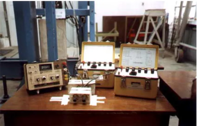 Foto 4.4- Detalhe do equipamento utilizado para aquisição das leituras dos extensômetros.