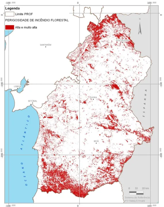Figura 3. Cartografia de Perigosidade de Incêndio para a região do PROF-ALT  Fonte: DGT, 2015; ICNF, 2016a e 2016b