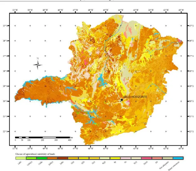 Figure 2 – Agricultural suitability map of the lands of Minas Gerais elaborated in GIS.