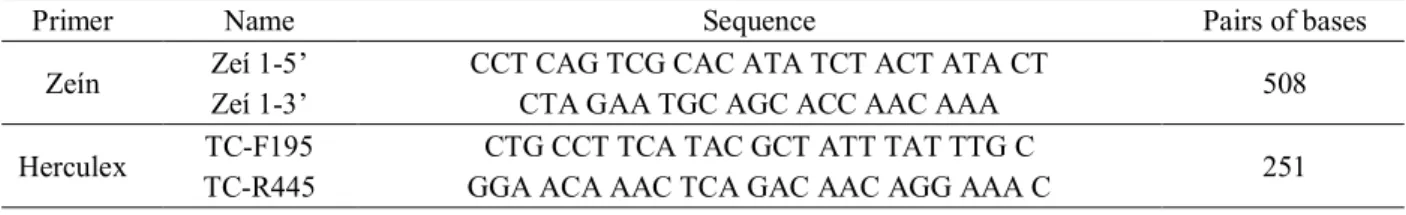 Table 1 –  Listing of the primers used in the PCR system.
