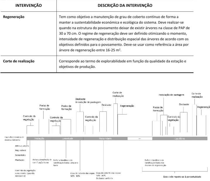 Figura 8. Modelo de silvicultura para povoamento puro de Carvalho negral, para produção de lenho e fruto, em montado