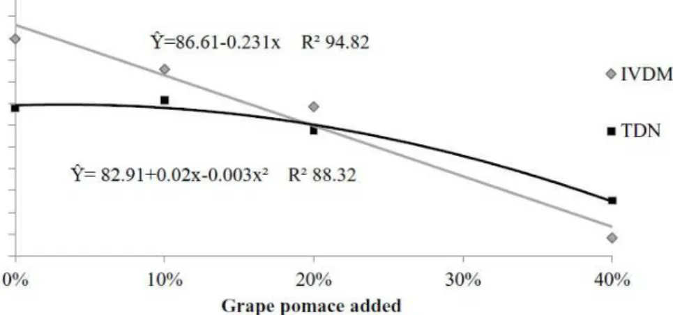 Figure 1: TDN percentage and IVDMD of C. procera silage with different quantities of grape pomace.