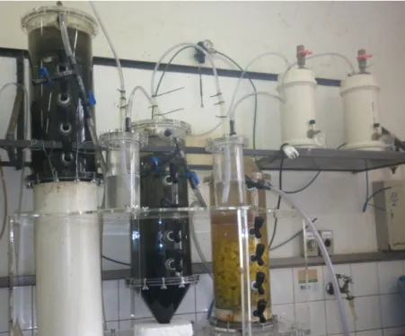 Figure 1: Treatment system on a laboratory scale – UASB reactors in series with one ASBF.