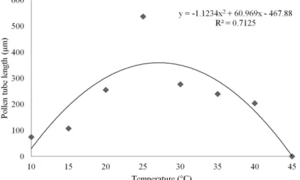 Figure 3: Pollen tube length of sugar apple in response to different temperatures.