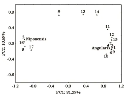 Figure 1: Principal components analysis of select data to characterize the adzuki beans cultivars