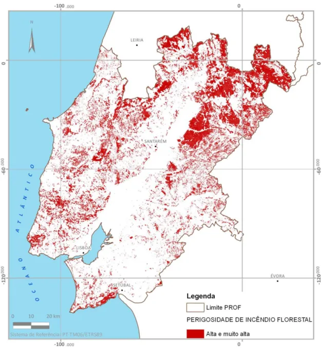 Figura 3. Cartografia de Perigosidade de Incêndio para a região do PROF-LVT  Fonte: DGT, 2015; ICNF, 2016a e 2016b
