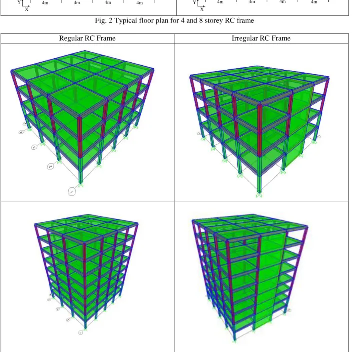 Fig. 3 3D Model of 4 and 8 storey RC frame 