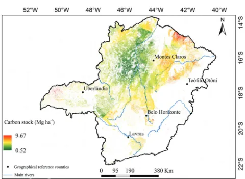 Figure 3: Litter C-stock map for the Cerrado biome, in Minas Gerais state, Brazil. 