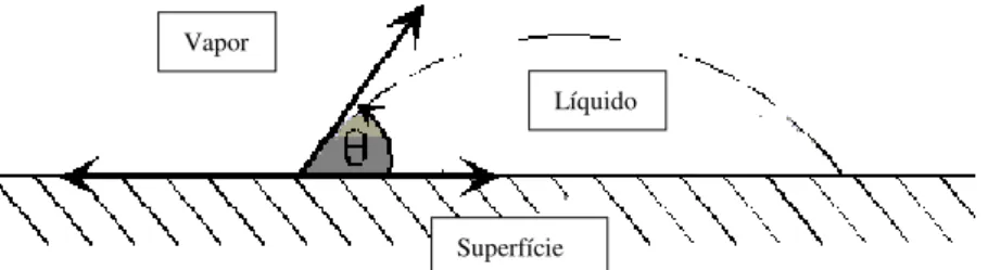 Figura 3.7- Esquema de um líquido so bre um substrato para medida do ângulo θ capaz de fornecer  valores de energia superficial