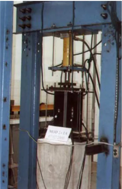 Foto 4.3- Vista geral do corpo de prova MOD Σ-1A posicionado no pórtico de ensaio.