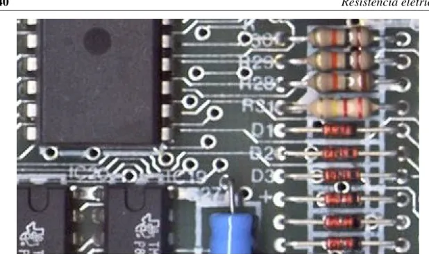 Figura 3.8.: Circuito impresso (PCB) incluindo algumas resistências (pequenos cilindros com riscas de cores.)