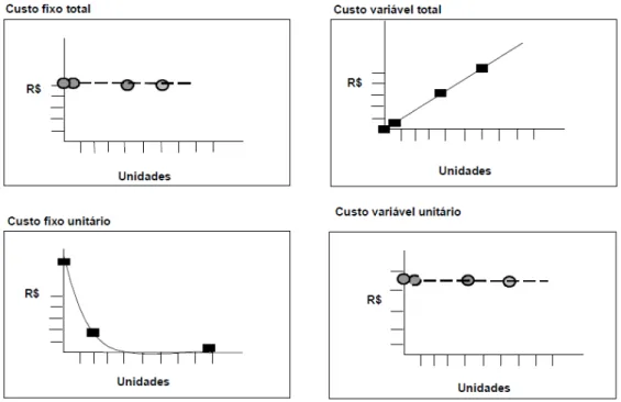 Figura 1: Custos fixos e variáveis, totais e unitários - Fonte: CARARETO et al. (2006) 