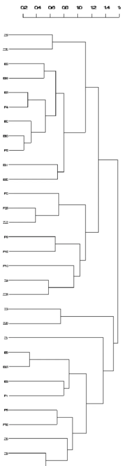 Table  2  also  allows  the  identification  of  the characters distance between nodes (DBN), stem diameter (SD)  and  canopy  diameter  (D.Canopy  )  as  the  least important, i.e., they are the variables that contributed less to the differentiation of th