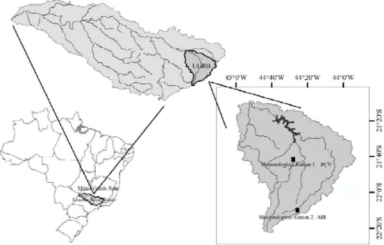 Figure 1 – The geographic location of the UGRB and the location of the meteorological automatic stations used in this study.