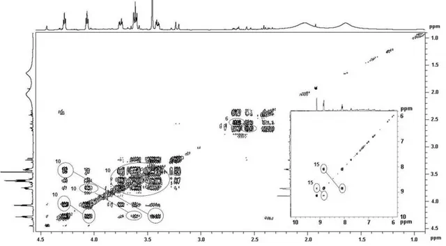 Figure 2. Typical gCOSY NMR spectrum of a latex sample.