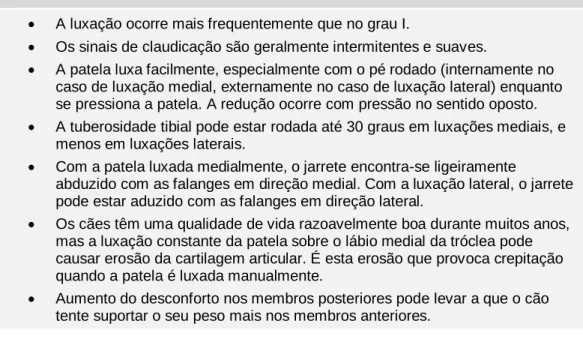 Tabela 2. Alterações anatómicas presentes numa luxação de grau I. 