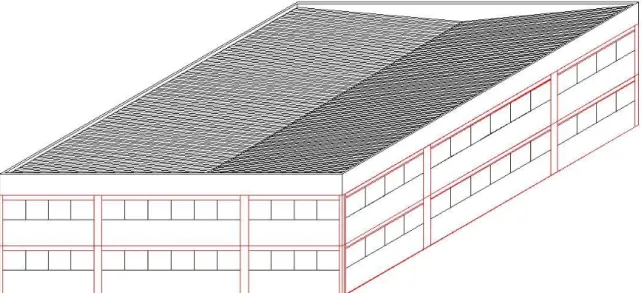 Figura 8 – Perspectiva dos dois últimos pavimentos do edifício com estrutura adaptada em aço