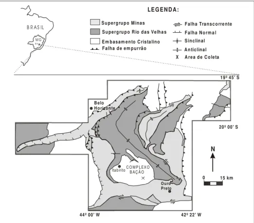 Figura 1. Localização da área de coleta de amostras de solos no Complexo do Bação (MG).