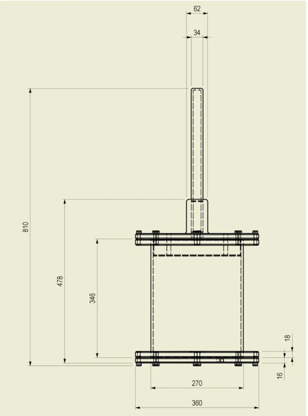 Figura 3.9 – Corte do consolidômetro. Todas as dimensões do equipamento em mm. 