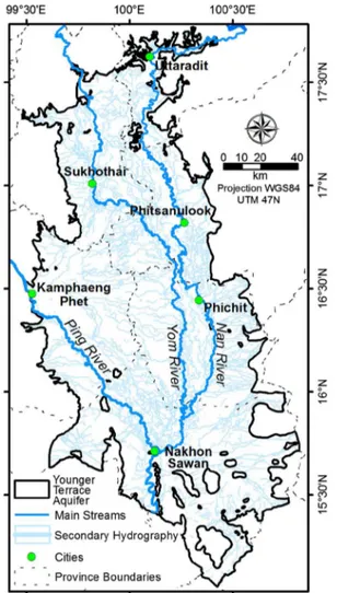 Fig. 3 Thickness of the younger terrace aquifer according to Koontanakulvong (2006)
