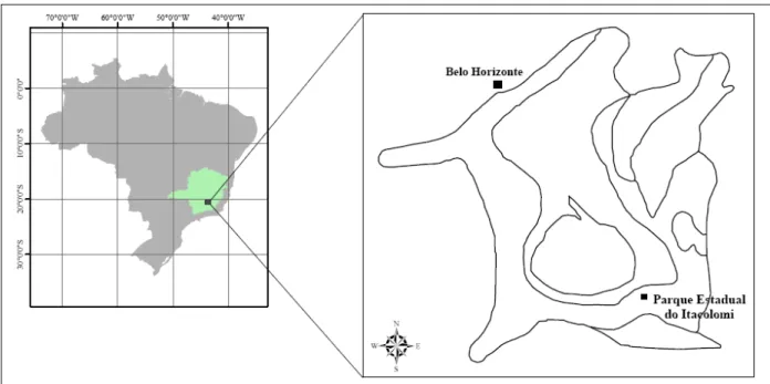Figura 2.2 - Localização da área de estudo no contexto do Quadrilátero Ferrífero. Modificado de Almeida et al