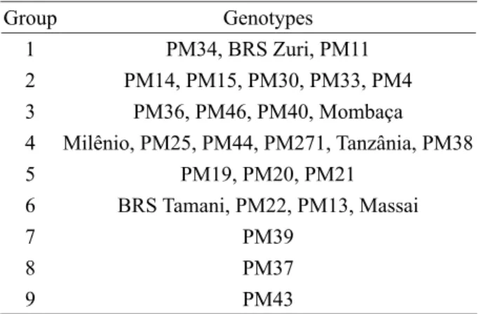 Table 3: Constitution of genetic groups based on graphic  dispersion of canonical variables.